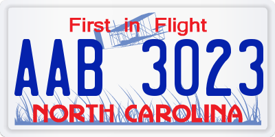 NC license plate AAB3023