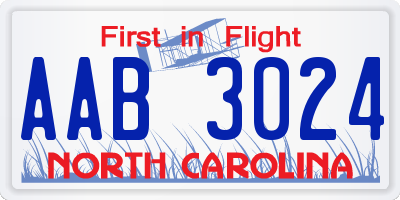 NC license plate AAB3024