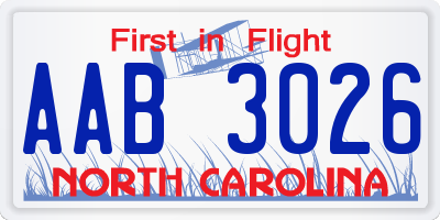 NC license plate AAB3026