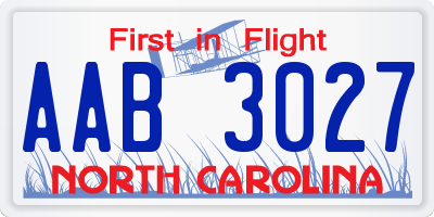 NC license plate AAB3027