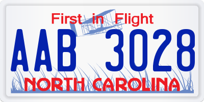 NC license plate AAB3028