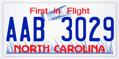 NC license plate AAB3029