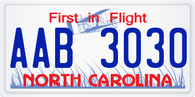 NC license plate AAB3030