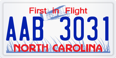 NC license plate AAB3031