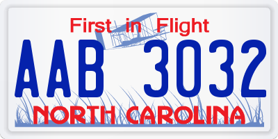 NC license plate AAB3032