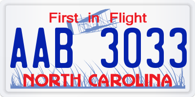 NC license plate AAB3033