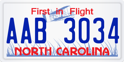 NC license plate AAB3034