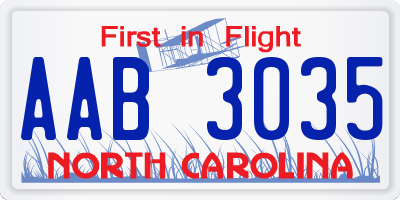 NC license plate AAB3035