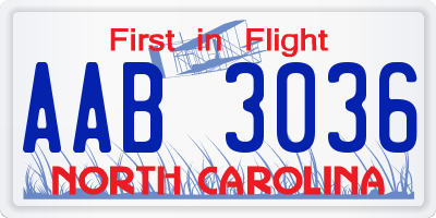 NC license plate AAB3036