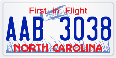 NC license plate AAB3038