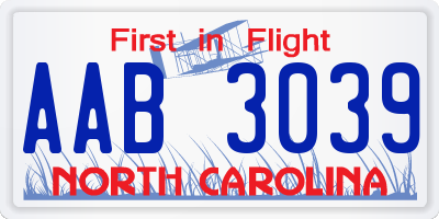 NC license plate AAB3039