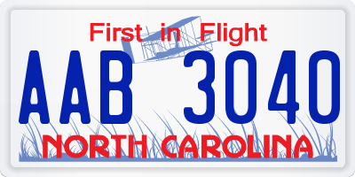 NC license plate AAB3040