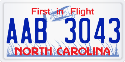 NC license plate AAB3043