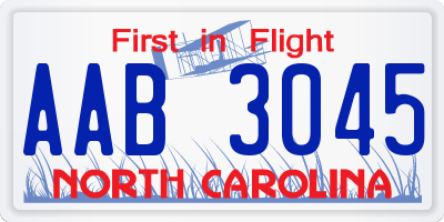 NC license plate AAB3045