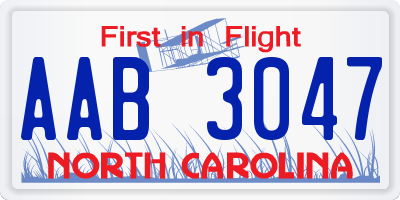 NC license plate AAB3047