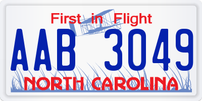 NC license plate AAB3049
