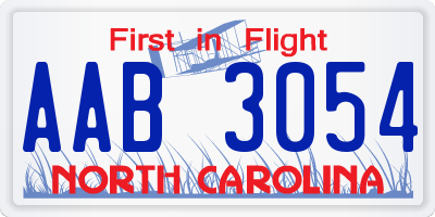 NC license plate AAB3054
