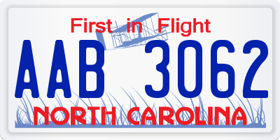 NC license plate AAB3062