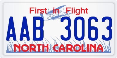 NC license plate AAB3063