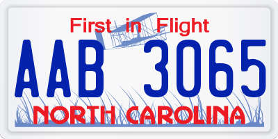 NC license plate AAB3065