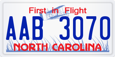 NC license plate AAB3070