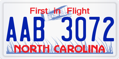 NC license plate AAB3072