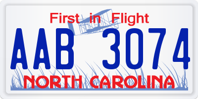 NC license plate AAB3074