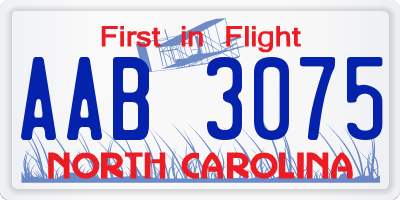 NC license plate AAB3075