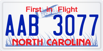 NC license plate AAB3077