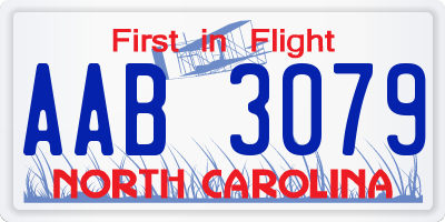 NC license plate AAB3079