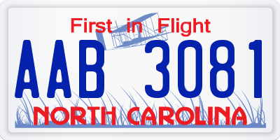 NC license plate AAB3081