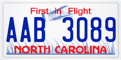 NC license plate AAB3089