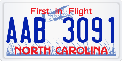 NC license plate AAB3091