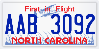 NC license plate AAB3092
