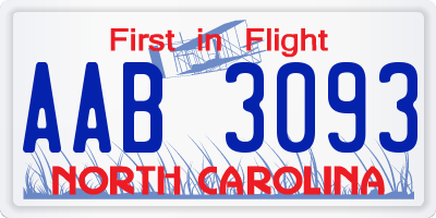 NC license plate AAB3093