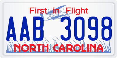 NC license plate AAB3098