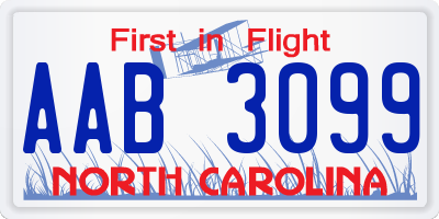 NC license plate AAB3099