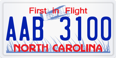 NC license plate AAB3100