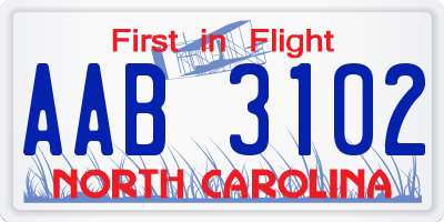 NC license plate AAB3102