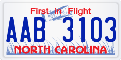 NC license plate AAB3103