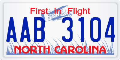 NC license plate AAB3104