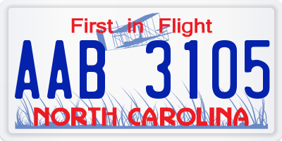 NC license plate AAB3105