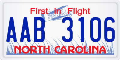 NC license plate AAB3106