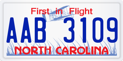 NC license plate AAB3109