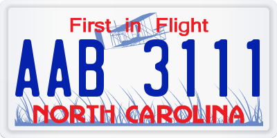 NC license plate AAB3111