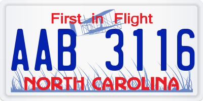 NC license plate AAB3116