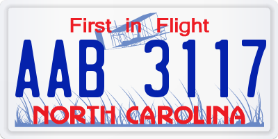 NC license plate AAB3117