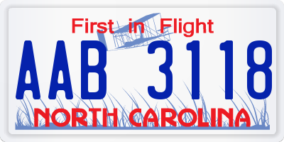 NC license plate AAB3118