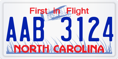 NC license plate AAB3124