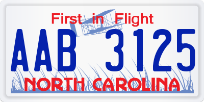 NC license plate AAB3125